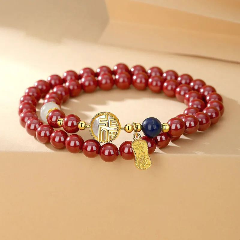 Red All Year Round Cinnabar Jade Bracelets Women's-5