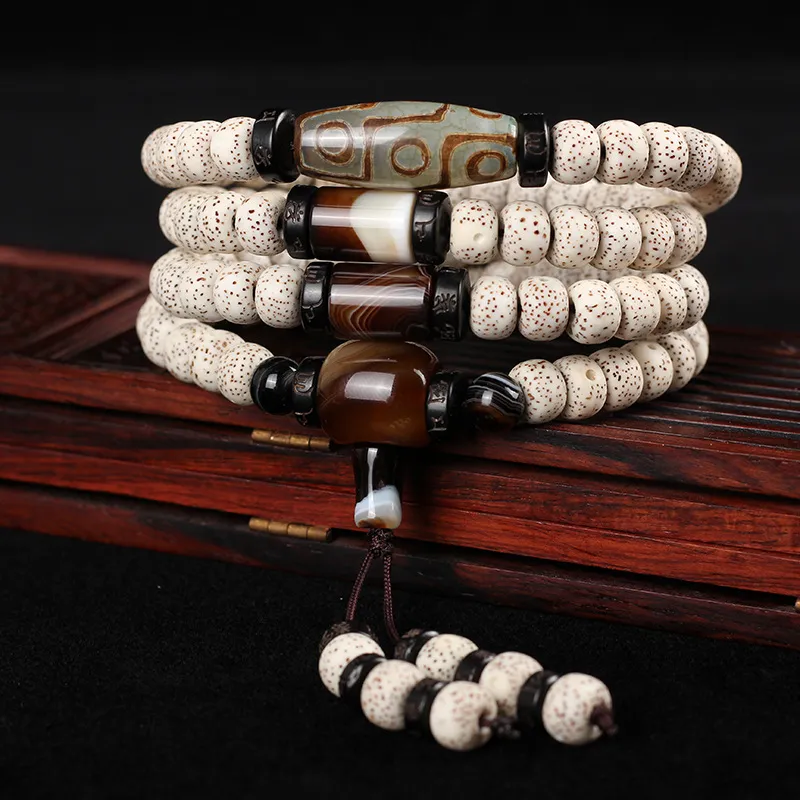 Red All Year Round Star Moon Bodhi Seeds Textile Beaded Bracelet Unisex-1