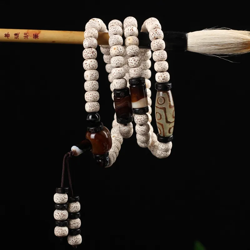 Red All Year Round Star Moon Bodhi Seeds Textile Beaded Bracelet Unisex-4