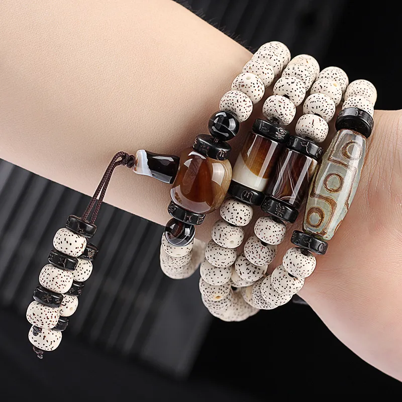 Red All Year Round Star Moon Bodhi Seeds Textile Beaded Bracelet Unisex-2