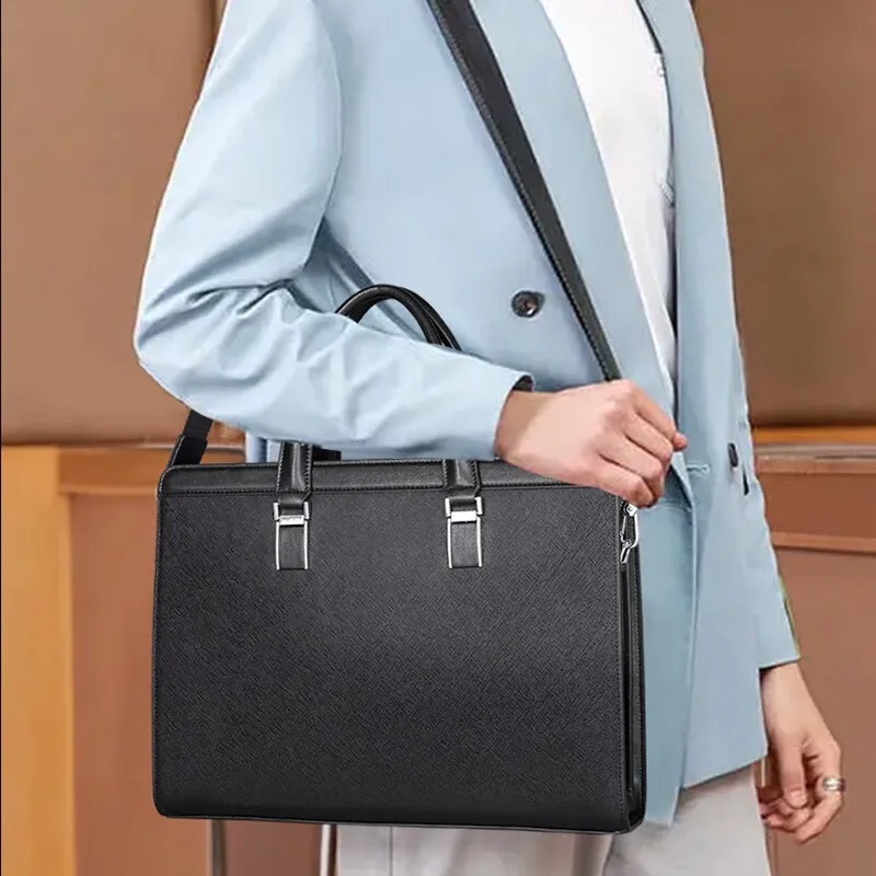 Old Man's Head Cow Split Leather Briefcases Men's Black-5