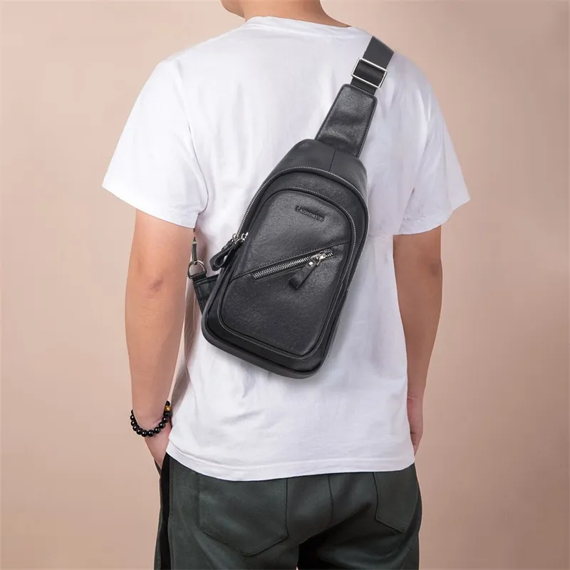 Old Man's Head Cow Leather Shoulder Bag Crossbody Bag Sling Bags Regular Men's Black-4