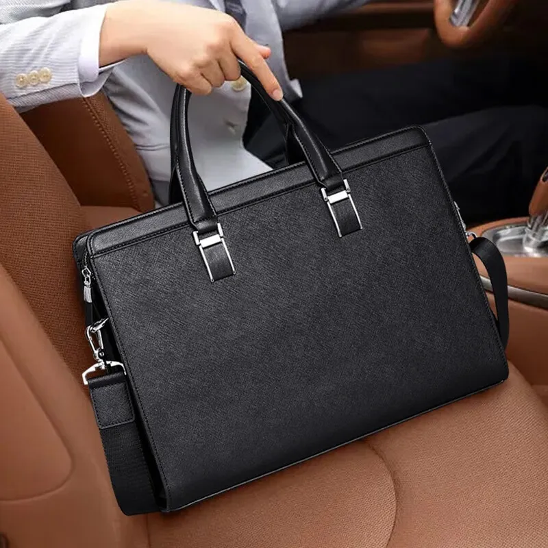Old Man's Head Cow Split Leather Briefcases Men's Black-6