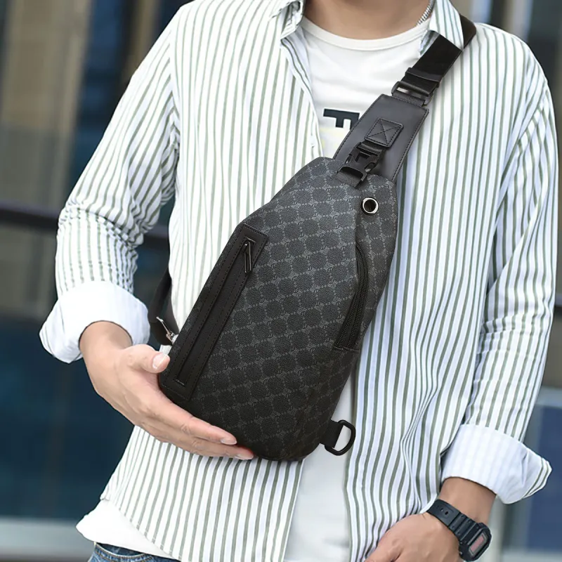 Old Man's Head Synthetic Leather Sling Bag Regular Men's Dark Gray-1