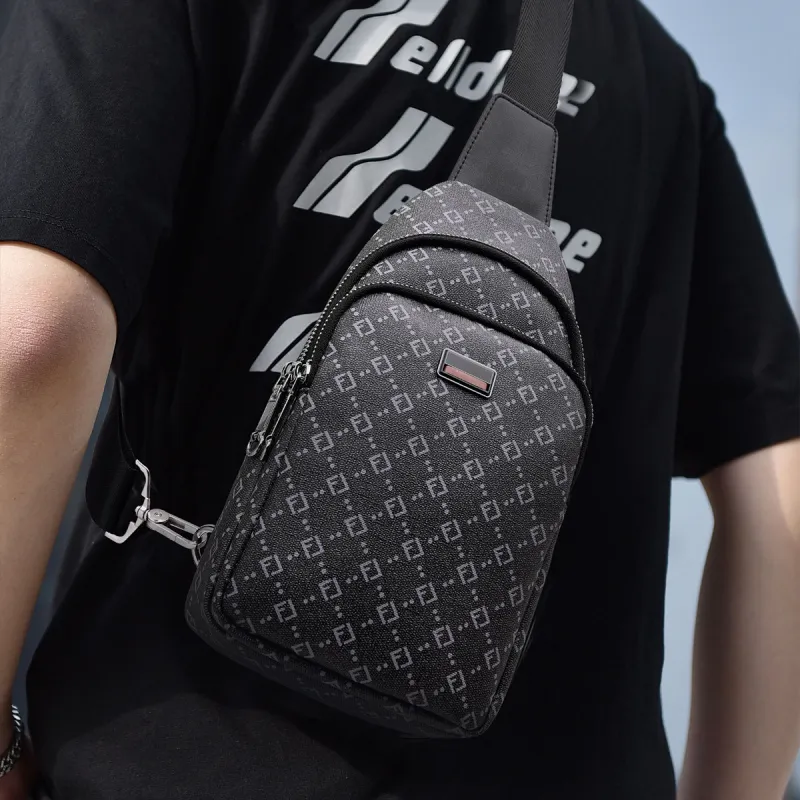Old Man's Head Synthetic Leather Shoulder Bags Sling Bags Men's Black-1