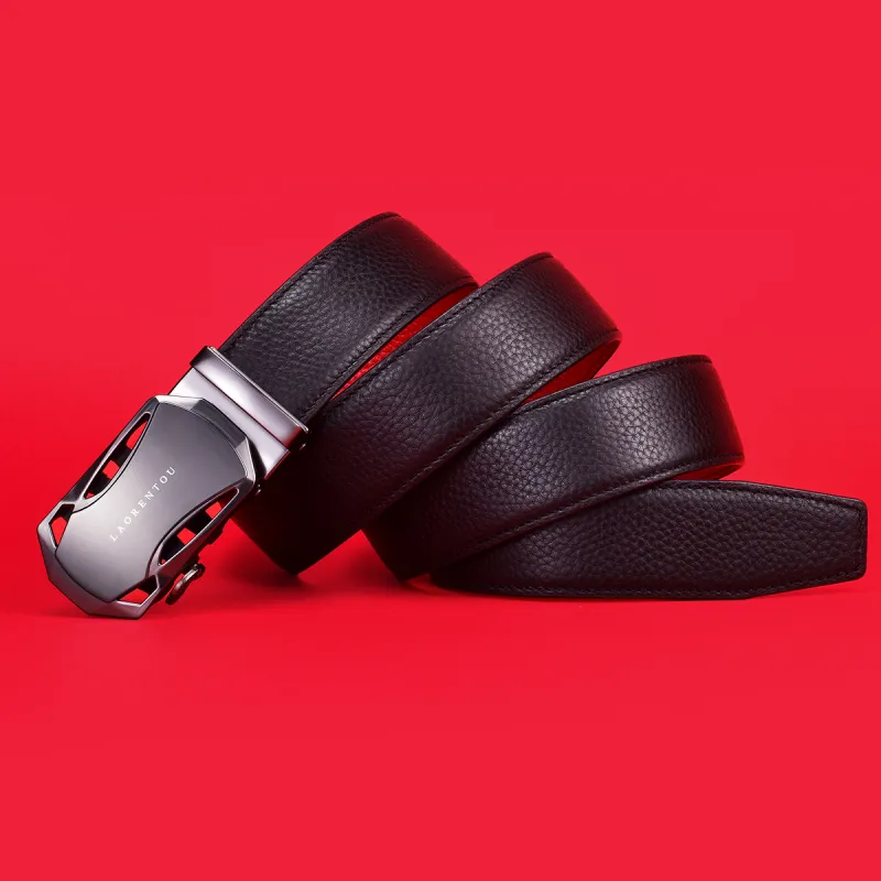 Old Man's Head Top Grain Cow Leather Leather Belts Men's Black On The Outside Red On The Inside 3.5cm-5