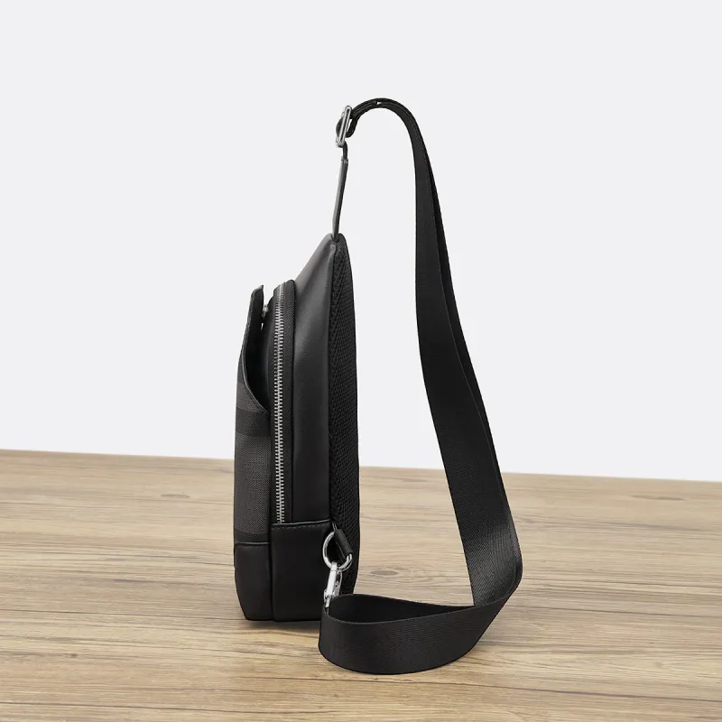 Old Man's Head Synthetic Leather + Fabric Sling Bag Regular Men's Black-3