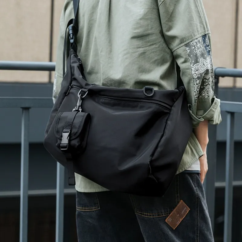 Old Man's Head Fabric Shoulder Bag Men's Black-4