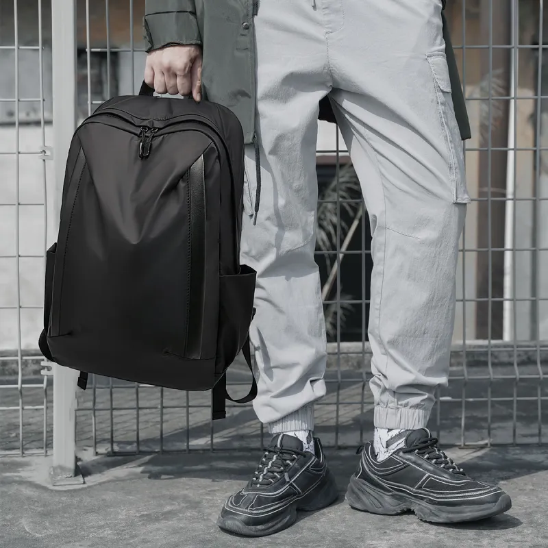 Old Man's Head Fabric With Synthetic Leather Backpack Regular Men's Black-5