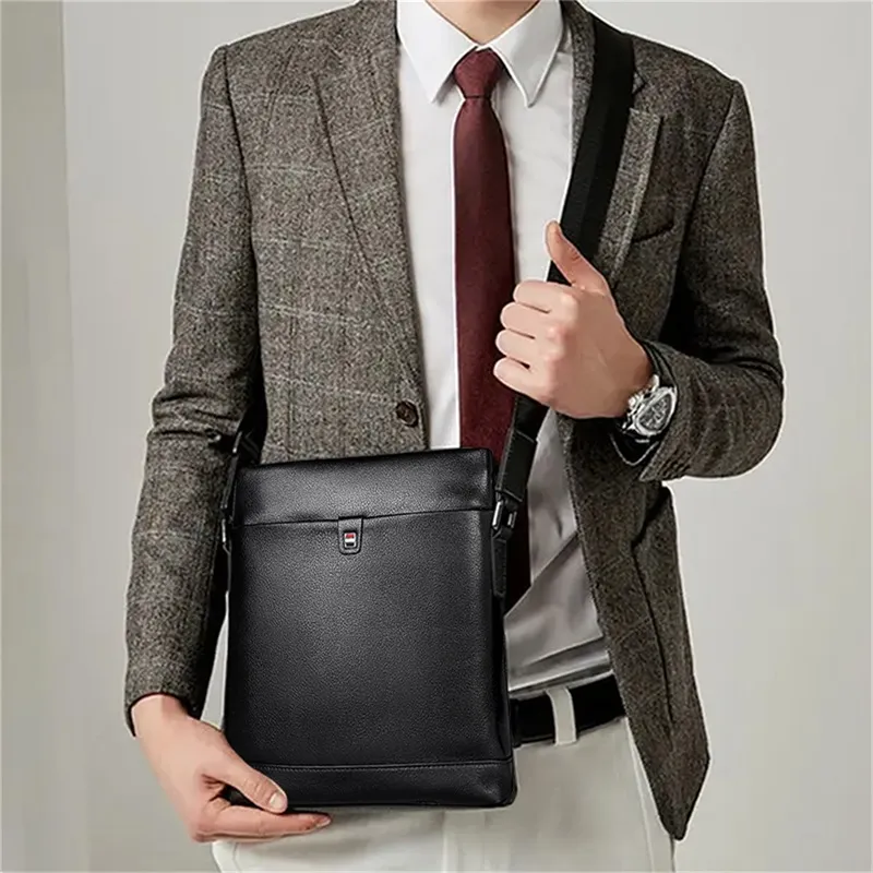 Old Man's Head Top Grain Cow Leather Shoulder Bag, Crossbody Bag Regular Men's Black-4