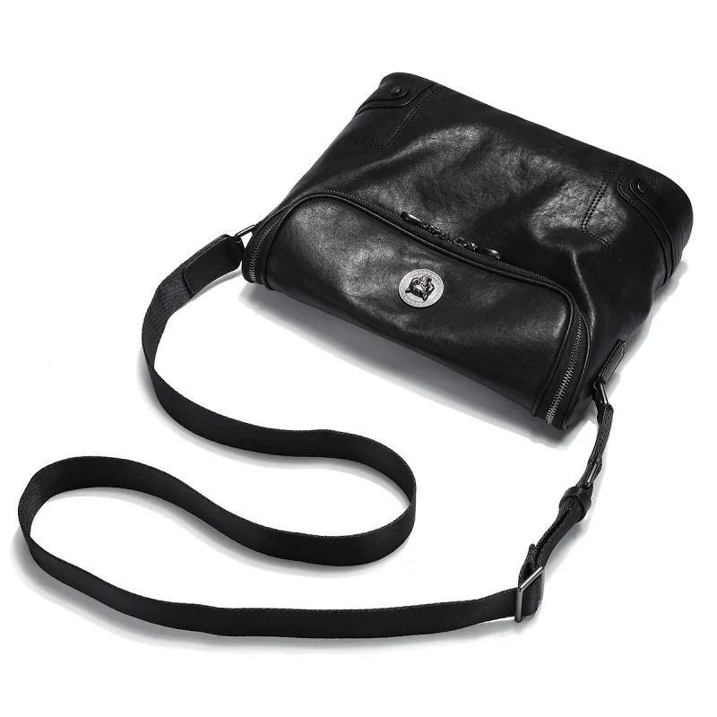 Old Man's Head Cow Leather Shoulder Bag Regular Men's Black-2
