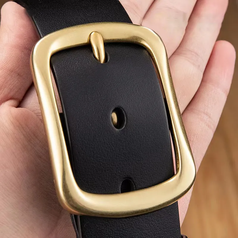 Old Man's Head Vintage Minimalist Style Pin Buckle Cow Leather Leather Belts Men's 3.8cm-1