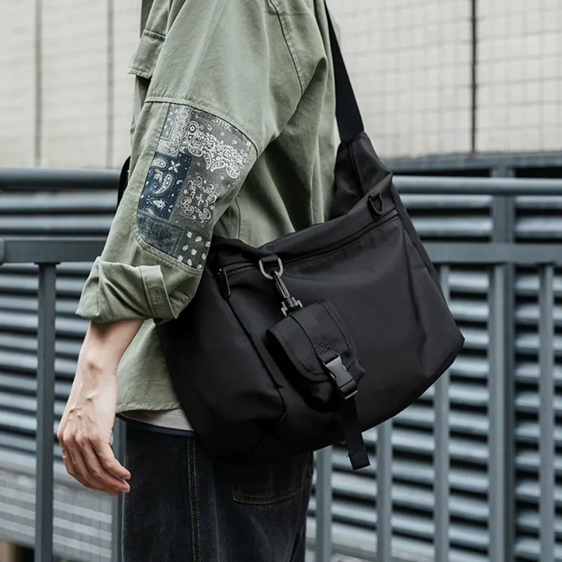 Old Man's Head Fabric Shoulder Bag Men's Black-3