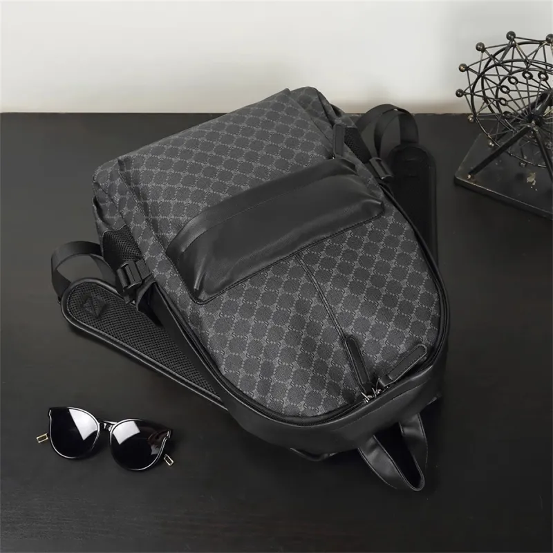 Old Man's Head Synthetic Leather Laptop Backpack Regular Men's Black-3