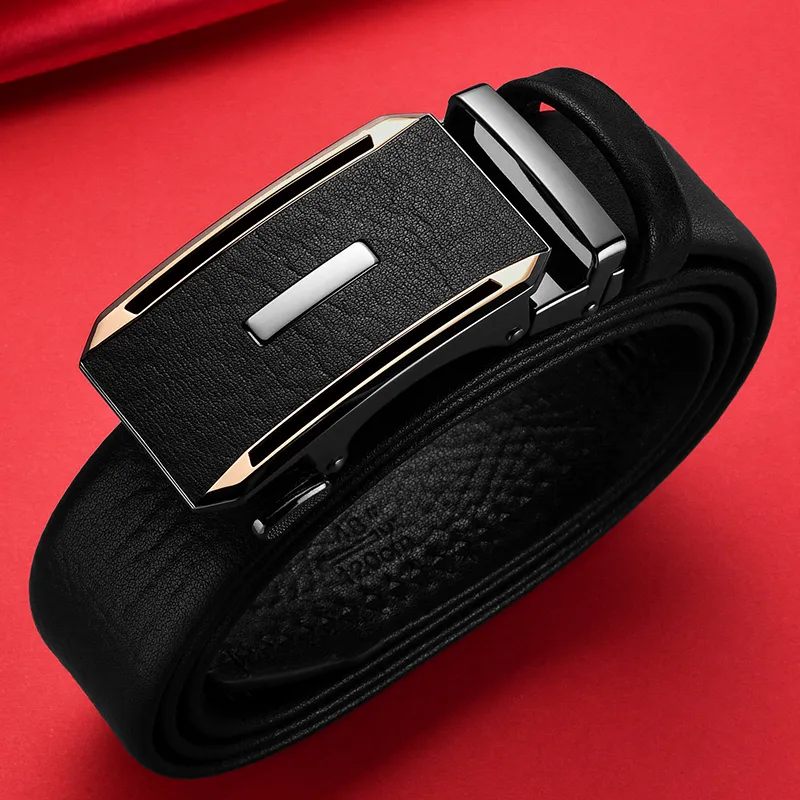 Old Man's Head Cow Leather Leather Belts Men's Black Width  3.5cm-5