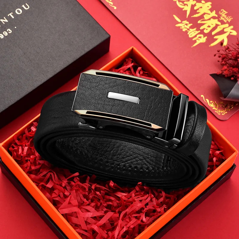 Old Man's Head Cow Leather Leather Belts Men's Black Width  3.5cm-3