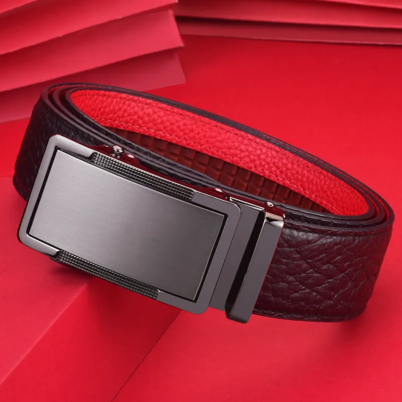 Old Man's Head Top Grain Cow Leather Leather Belts Men's Black On The Outside Red On The Inside Width  3.5cm-5