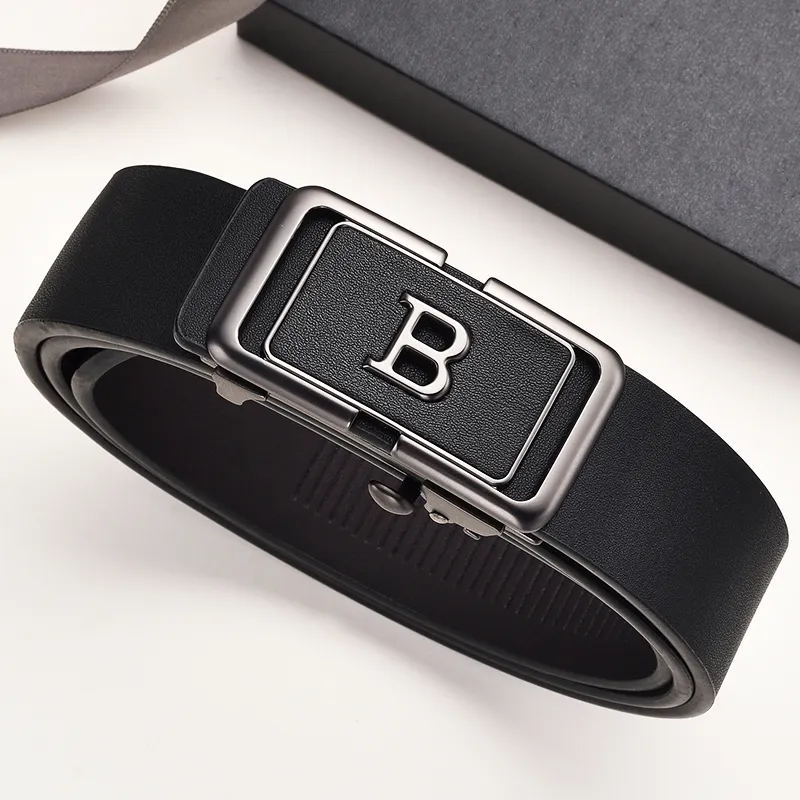 Old Man's Head Split Cow Leather Leather Belts Men's Black Width 3.3cm-1