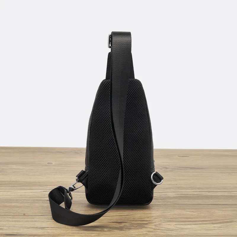 Old Man's Head Synthetic Leather + Fabric Sling Bag Regular Men's Black-2