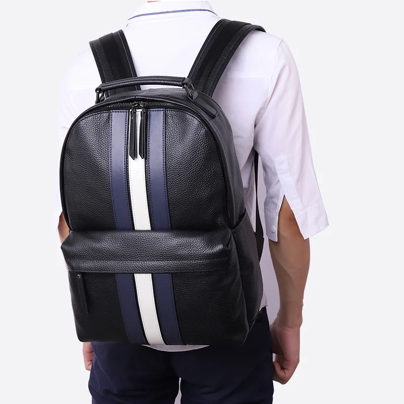 Old Man's Head Cow Leather Handbag Backpack Regular Men's Black-4