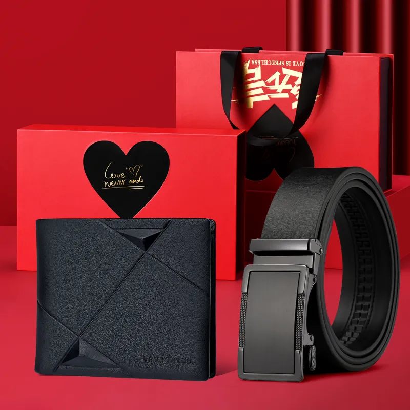 Old Man's Head Business Casual Wallet Set Leather Belts Men's Width 3.3cm-5