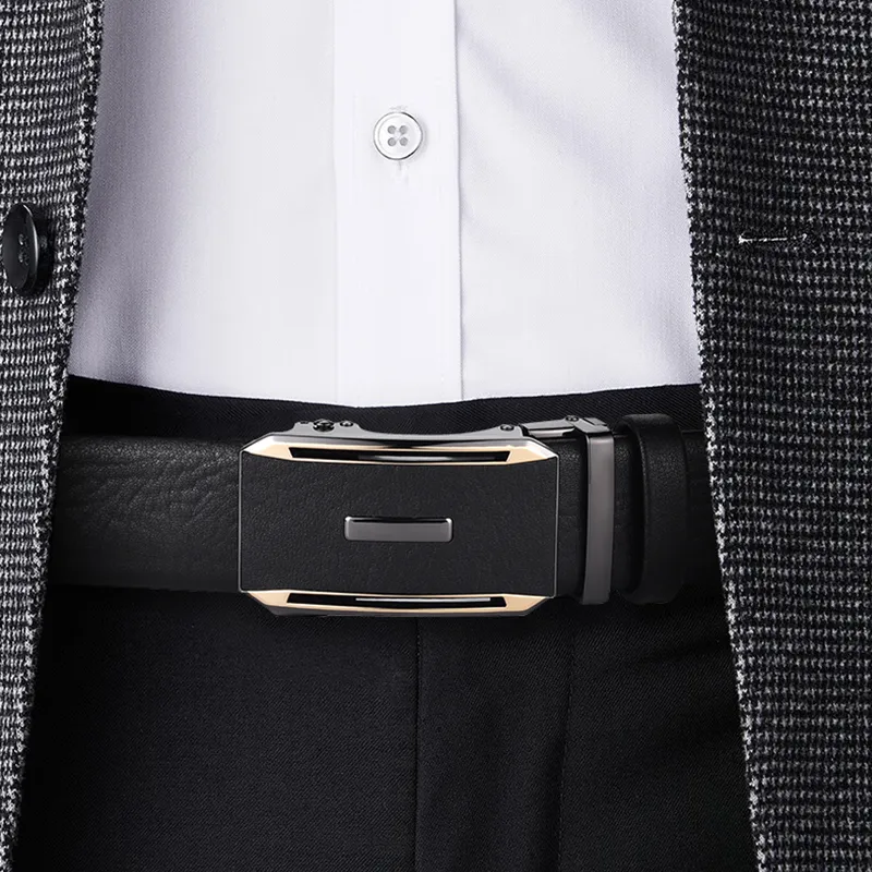 Old Man's Head Cow Leather Leather Belts Men's Black Width  3.5cm-4