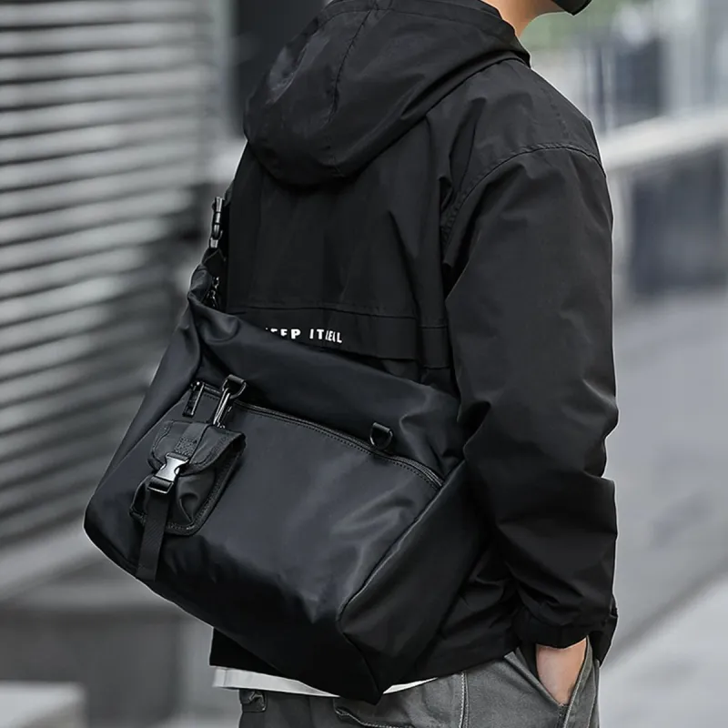 Old Man's Head Fabric Shoulder Bag Men's Black-5