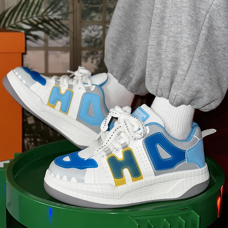 SLnU★3 Puffy Shoes Anti-Slip And Wear-Resistant Height Increasing Coverage Low-Top Skateboard Shoes Men's-7