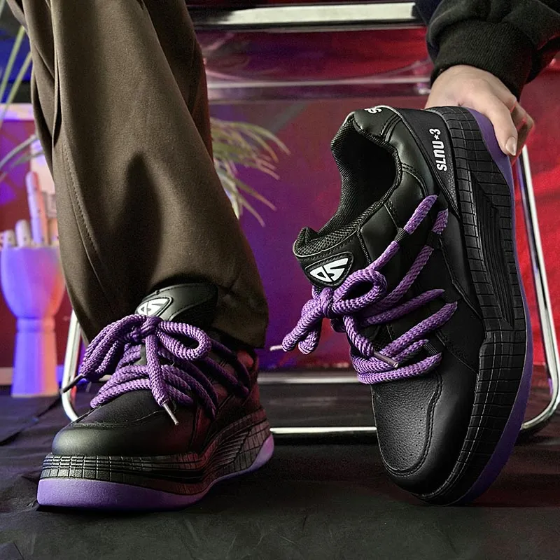 SLNU 3 Coverage Slip Resistant Cushioning Wear Resistant Height Increasing Low Top Skateboard Shoes Men's Black Purple-6