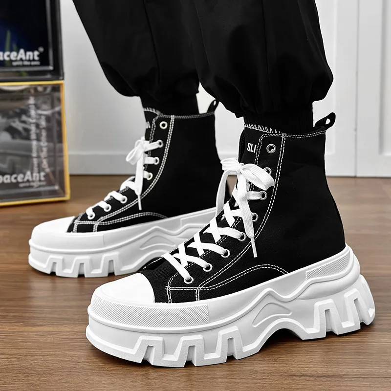 SLNU 3 Coverage Balance Abrasion Resistant Lightweight Slip Resistant High Top Canvas Shoes Unisex Black-4