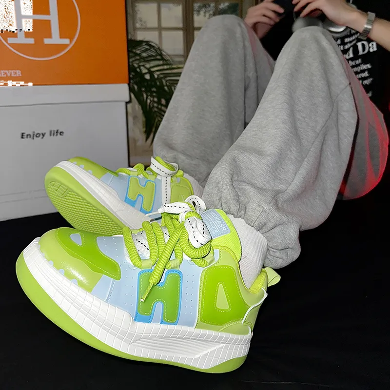 SLnU★3 Puffy Shoes Anti-Slip And Wear-Resistant Height Increasing Coverage Low-Top Skateboard Shoes Men's-18