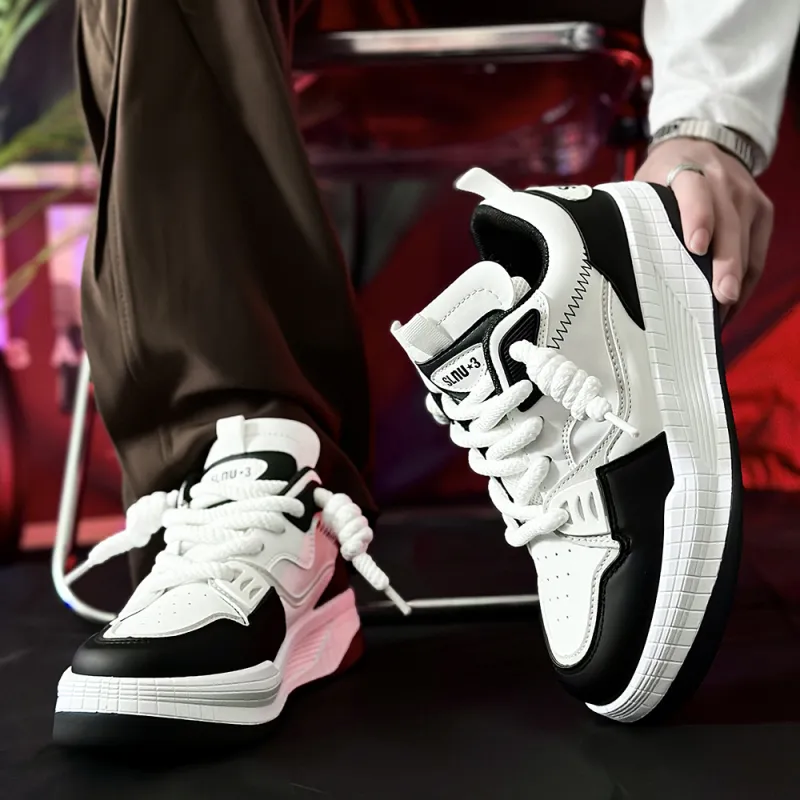 SLNU 3 Coverage Anti Slip And Wear Resistant Support Low Top Skateboard Shoes Men's Black White-6