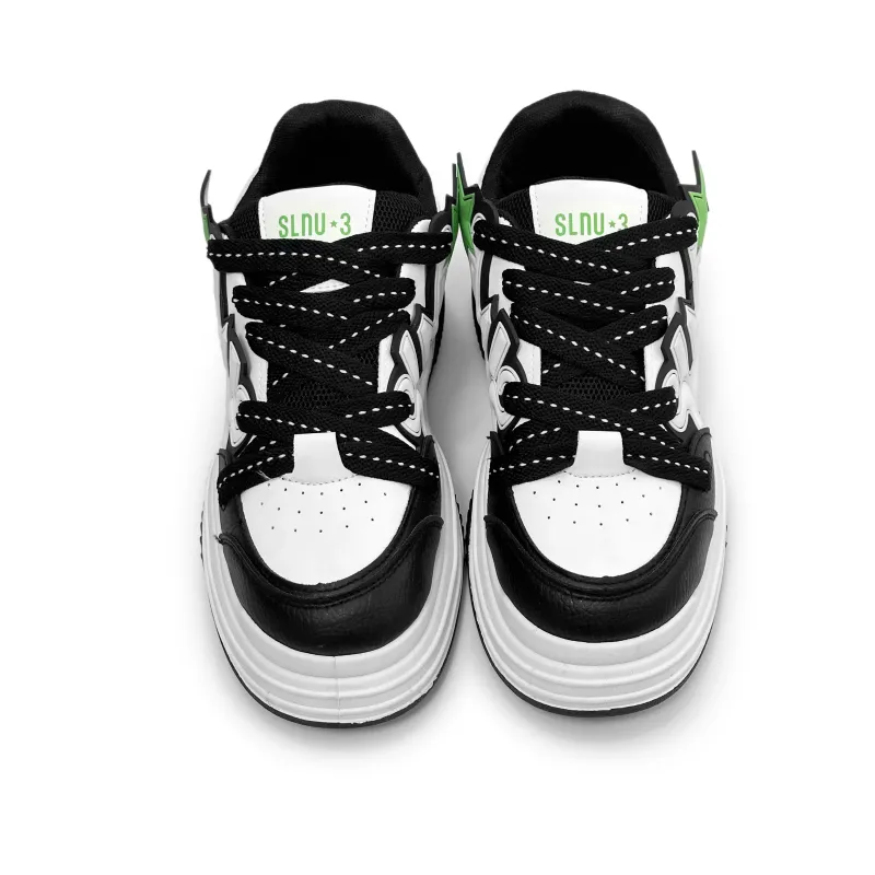 SLnU★3 Coverage Anti-Slip And Wear-Resistant Low-Top Skateboard Shoes Men's Black White-4