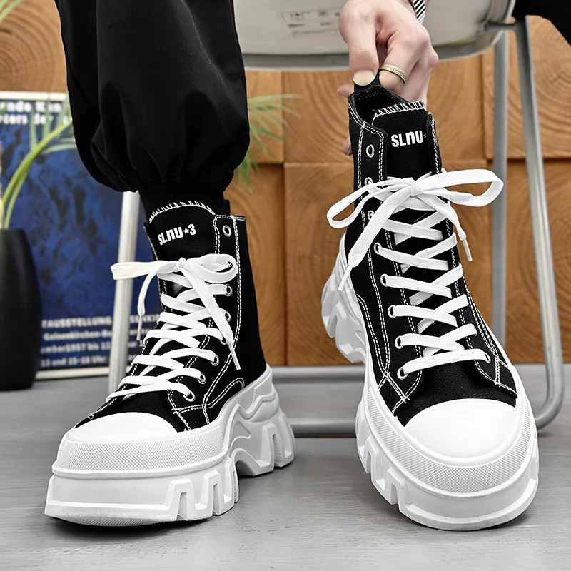 SLNU 3 Coverage Balance Abrasion Resistant Lightweight Slip Resistant High Top Canvas Shoes Unisex Black-5
