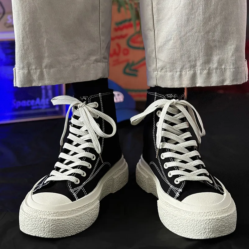 SLNU 3 Anti Slip And Wear Resistant Height Increasing High Top Canvas Shoes Unisex Black-11