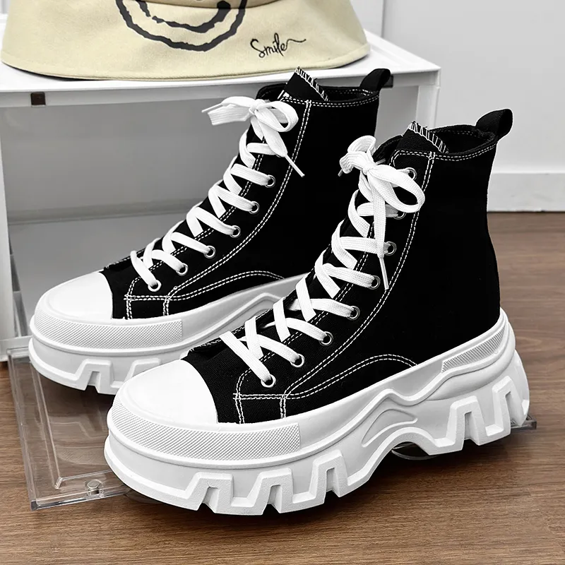 SLNU 3 Coverage Balance Abrasion Resistant Lightweight Slip Resistant High Top Canvas Shoes Unisex Black-3