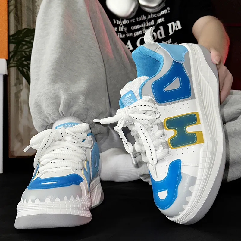 SLnU★3 Puffy Shoes Anti-Slip And Wear-Resistant Height Increasing Coverage Low-Top Skateboard Shoes Men's-6