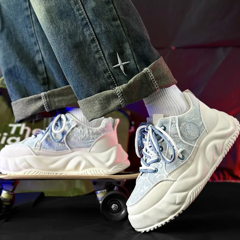 SLNU 3 Cushioning Wear Resistant Low Top Skateboard Shoes Men's Beige Blue-8