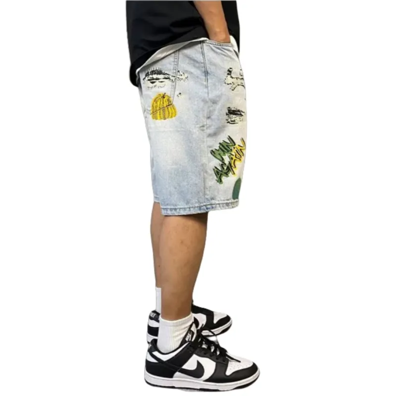 Samtony Denim Shorts Unisex Pumpkin Graffiti-4