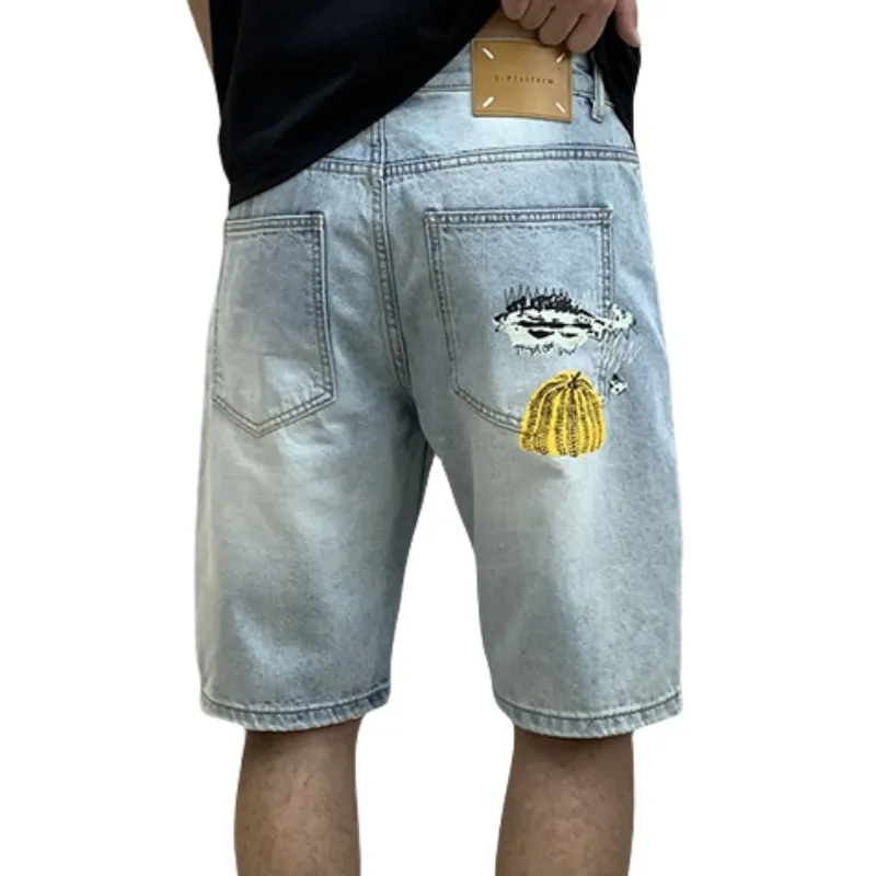 Samtony Denim Shorts Unisex Pumpkin Graffiti-5