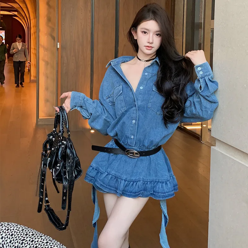 BVODE Long Sleeved Dress Women's Blue-5