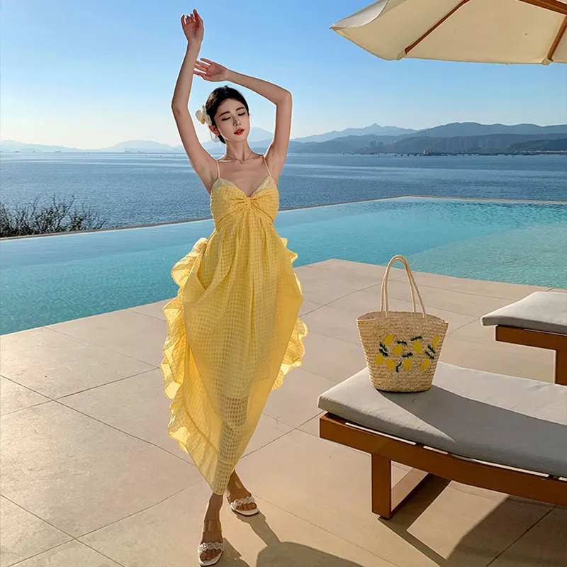 BVODE Slip Dress Women's Yellow-2