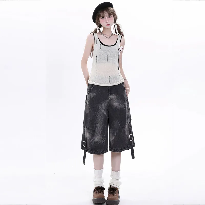 BVODE Denim Shorts Women's Black Gray Shopping Bag-3
