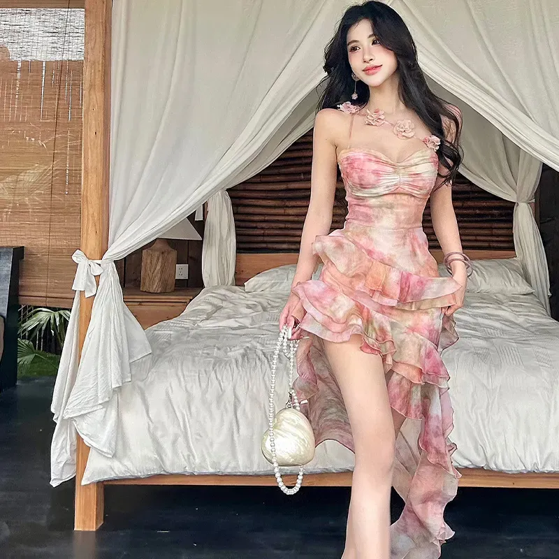 BVODE Sleeveless Dresses Women's Pink Camisole Floral Dress Shopping Bag-2