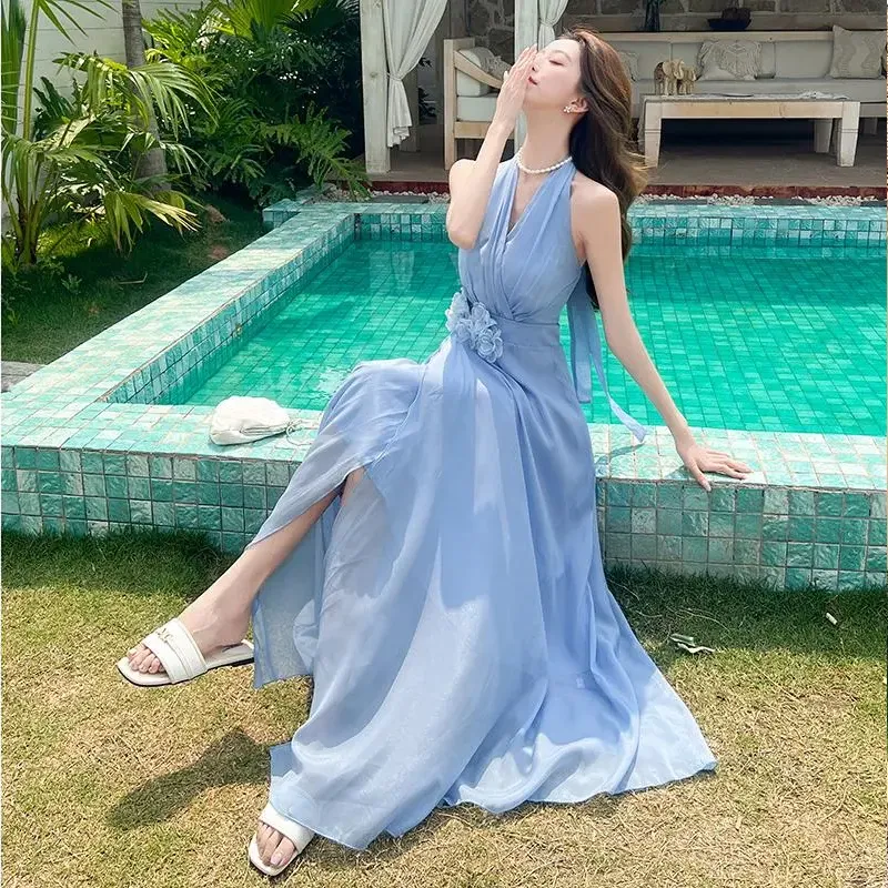 BVODE Sleeveless Dresses Women's Blue Shopping Bag Included-3