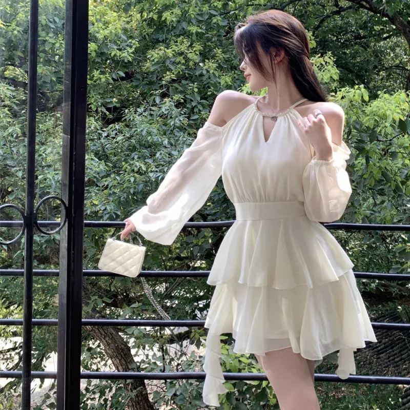 BVODE Long Sleeved Dress Women's Apricot-3