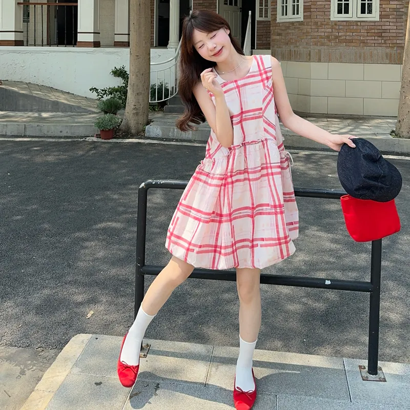 BVODE Sleeveless Dresses Women's Plaid Tulip Skirt Shopping Bag-4