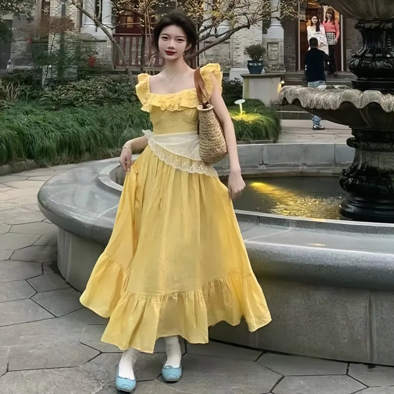 BVODE Slip Dresses Women's Yellow-2