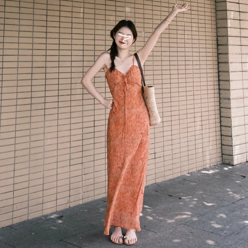 BVODE Slip Dresses Women's Orange Shopping Bag-3