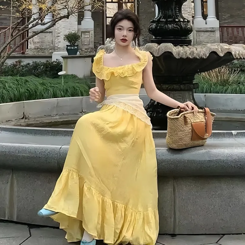 BVODE Slip Dresses Women's Yellow-5
